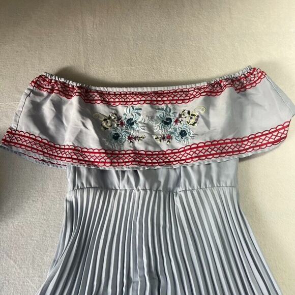 ASOS Maternity Dress Size 4 Light Blue High Low Embroidered Off Shoulder Zip - Picture 7 of 14